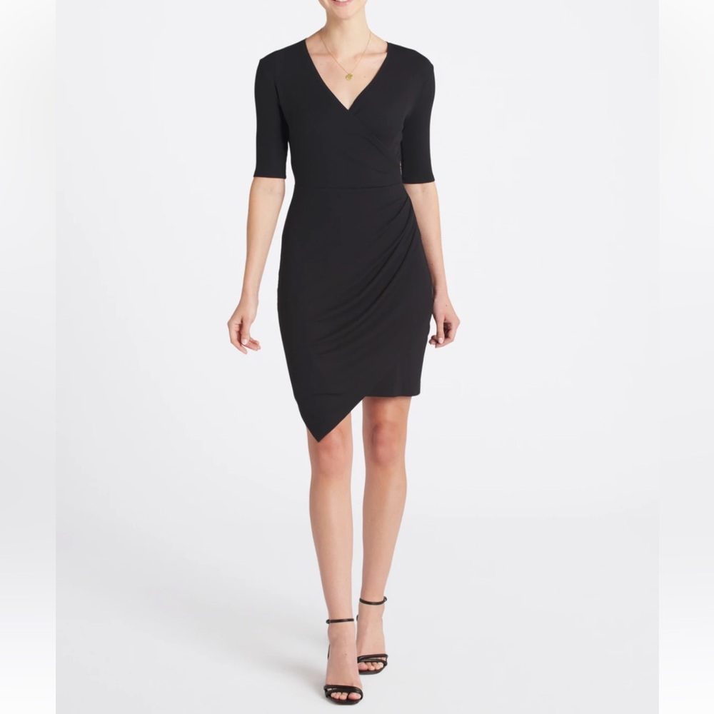 GOLDRAY‎ BLaise Black Modal Ribbed 1/2 Sleeves Fitted Knit Versatile Dress NWT L